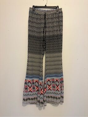 Sugarlips Black & Red Multicolor Aztec Flare Pants